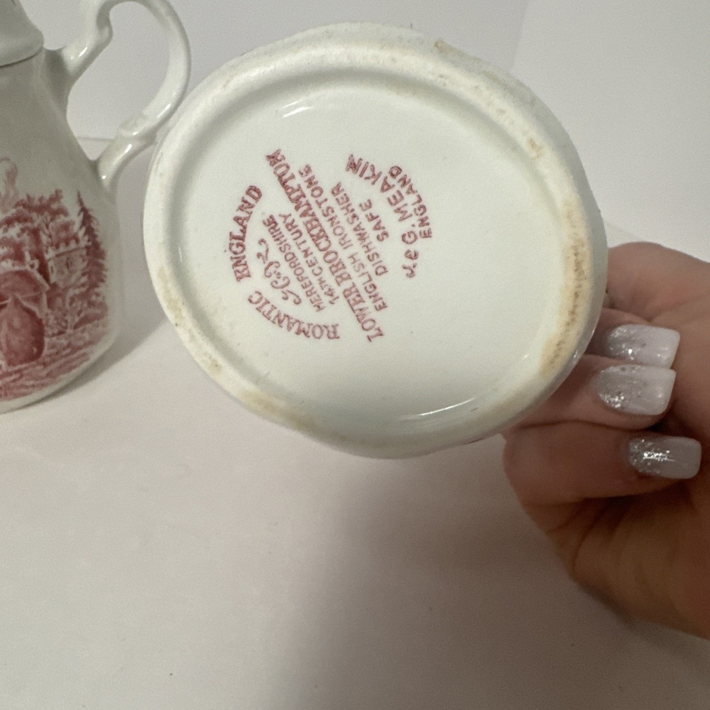 J‎ & G MEAKIN ROMANTIC ENGLAND RED CREAMER & COVERED SUGAR BOWL TRANSFERWARE - Picture 4 of 5